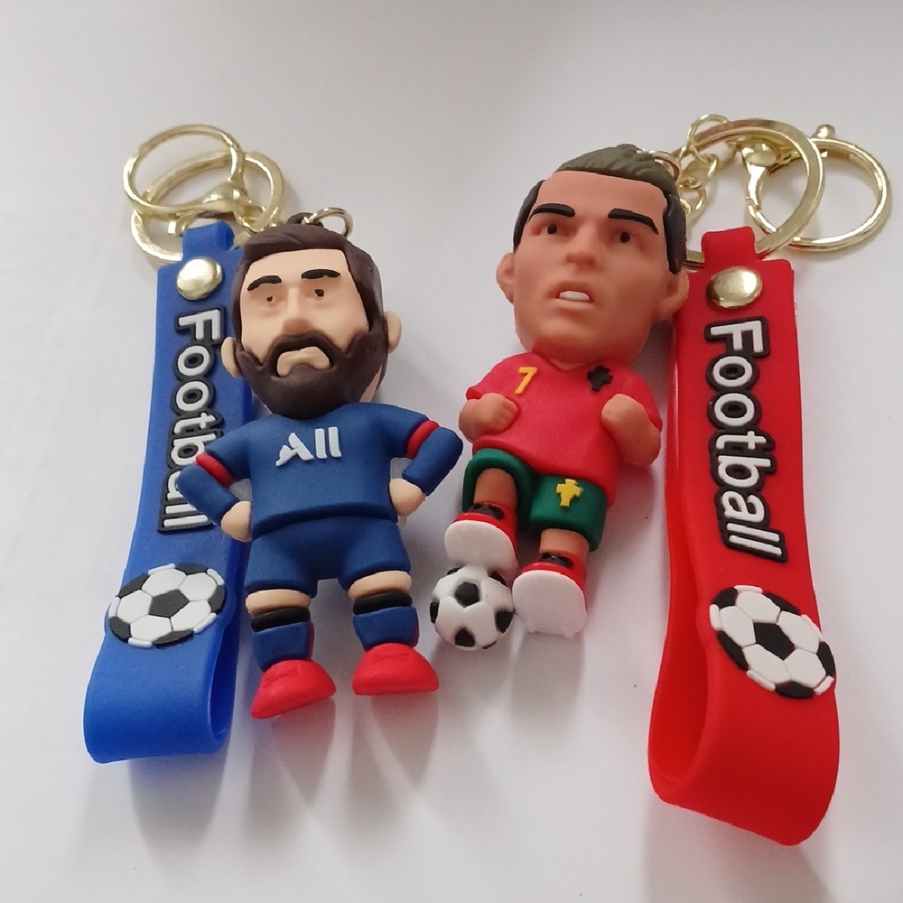 Soccer Football Keychain Set - Blue and Red- Messi Ronaldo